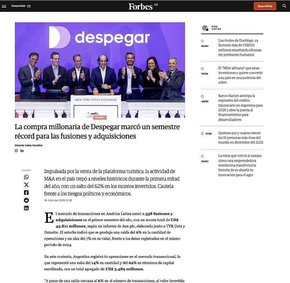 La compra millonaria de Despegar marc un semestre rcord para las fusiones y adquisiciones